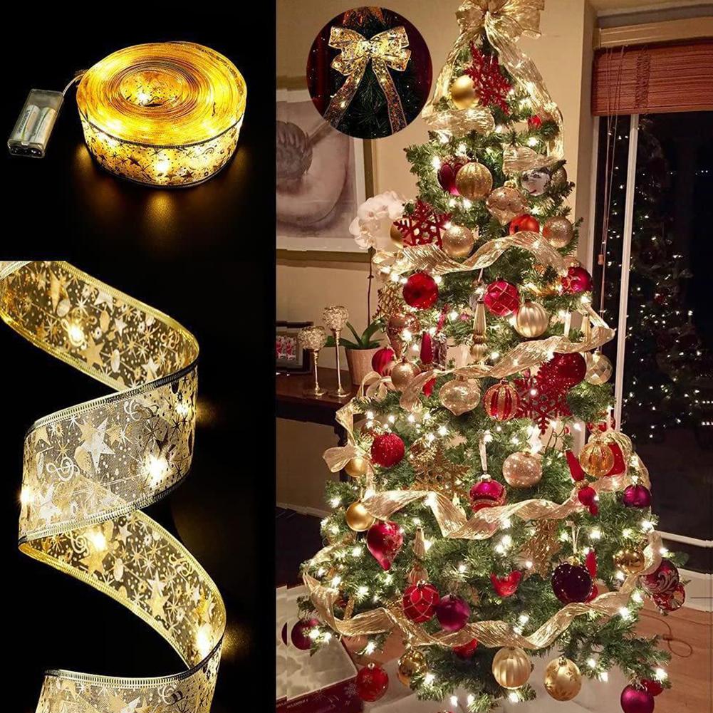 thumbnail image 3 of Wartleves Guirnalda de luces LED con batería para decoración de árboles de Navidad, borde dorado, cinta con cable, luces de hadas para árbol de Navidad, boda, fiesta de cumpleaños, decoración del hoga, 3 of 7