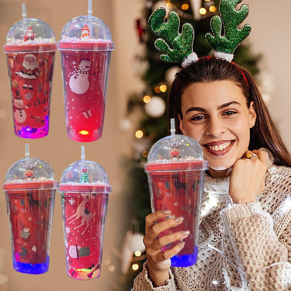 thumbnail image 2 of Ruifaya Botella de agua con dibujos animados y vaso de hielo navideño con luz, 2 of 7