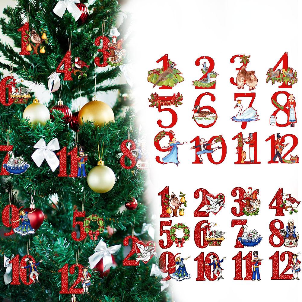 thumbnail image 4 of SGACAI MUMQAQ Juego de 24 adornos navideños de 12 días, adorno colgante de madera de 12 días de Navidad, regalo de Navidad retro de doce días, colgantes de árbol de madera rústica, decoraciones nav, 4 of 7