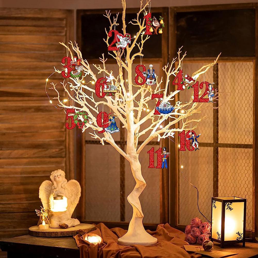 thumbnail image 3 of SGACAI MUMQAQ Juego de 24 adornos navideños de 12 días, adorno colgante de madera de 12 días de Navidad, regalo de Navidad retro de doce días, colgantes de árbol de madera rústica, decoraciones nav, 3 of 7