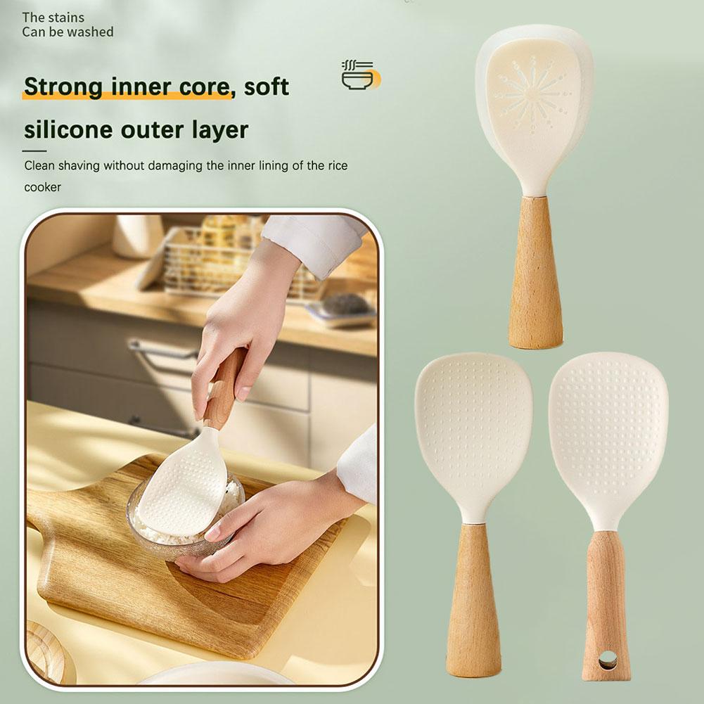 thumbnail image 3 of SGACAI Cuchara de arroz vertical de silicona con mango de madera, 3 of 7