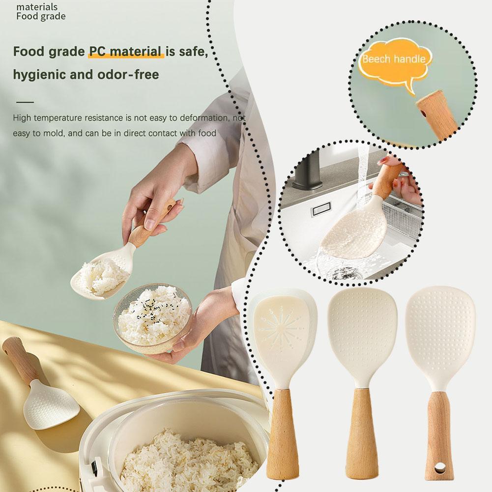 thumbnail image 2 of SGACAI Cuchara de arroz vertical de silicona con mango de madera, 2 of 7