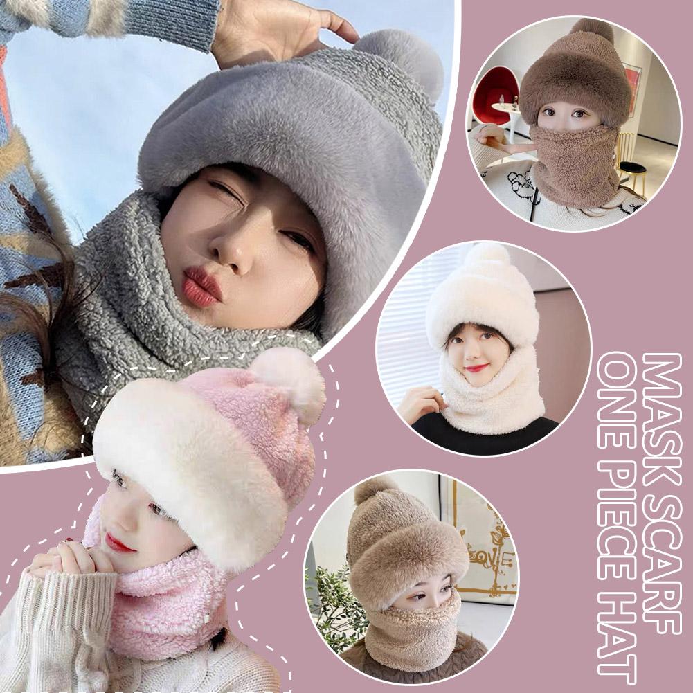 thumbnail image 2 of Wartleves Conjunto de gorro y bufanda para el cuello de una pieza con máscara facial completa de invierno para mujer, 2 of 7