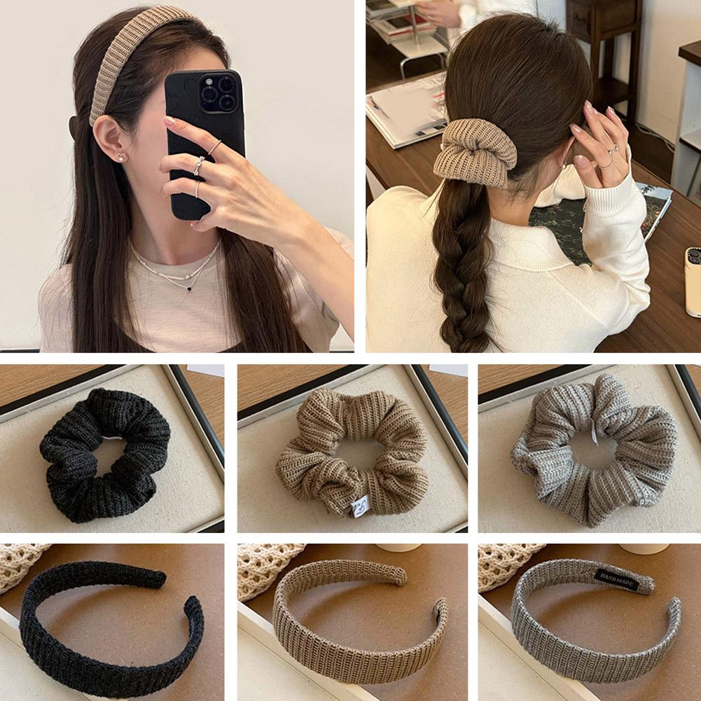 thumbnail image 3 of Wartleves Diadema ancha de lana trenzada, estilo retro, para niñas, con bandas anchas para el cabello, para coleta baja, B US, 3 of 7