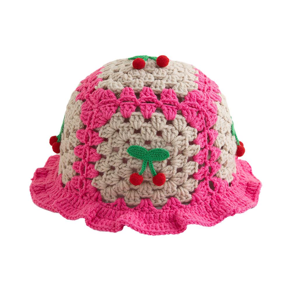 thumbnail image 4 of Ruifaya Gorro de pescador de punto dulce y bonito con borde de hoja de loto, gorro de lana tipo cubo D1P0, 4 of 7