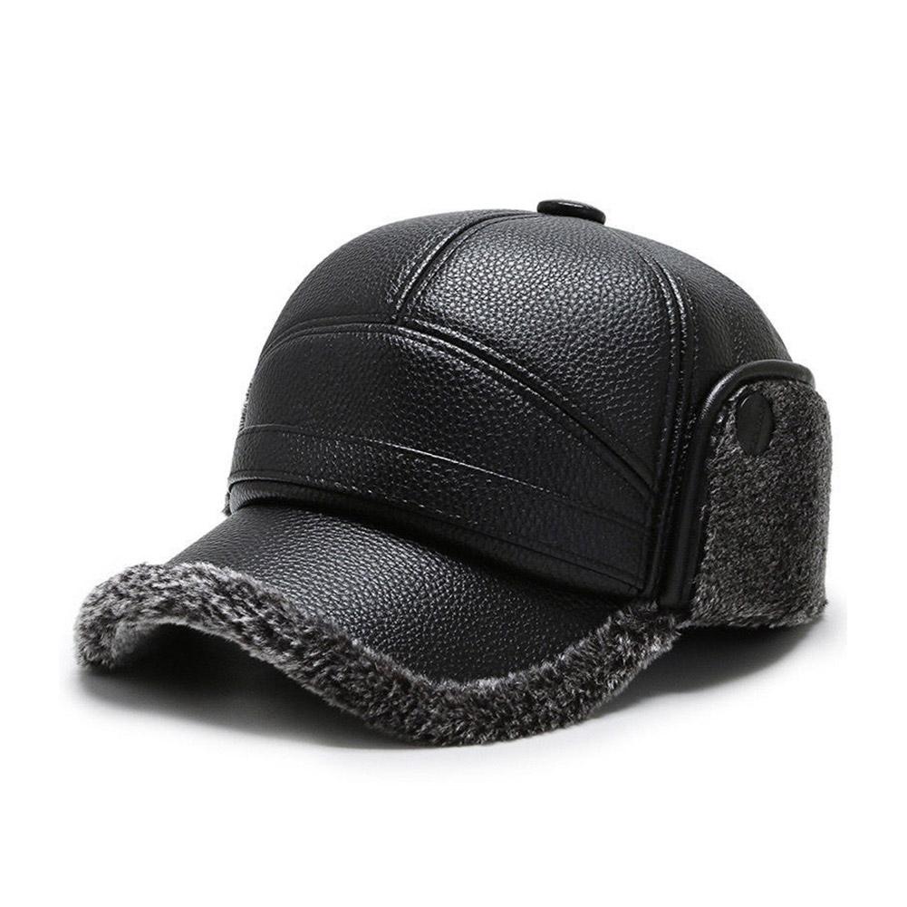 thumbnail image 3 of Ruifaya Gorras de béisbol de cuero sintético para hombre, gorros de invierno con orejeras, gorro cálido, regalo, 3 of 7