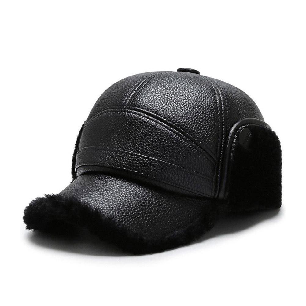 thumbnail image 5 of Ruifaya Gorras de béisbol de cuero sintético para hombre, gorros de invierno con orejeras, gorro cálido, regalo, 5 of 7