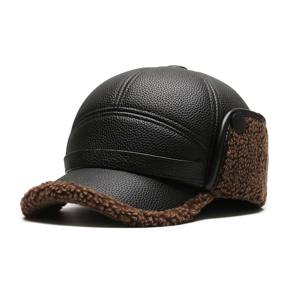 thumbnail image 4 of Ruifaya Gorras de béisbol de cuero sintético para hombre, gorros de invierno con orejeras, gorro cálido, regalo, 4 of 7
