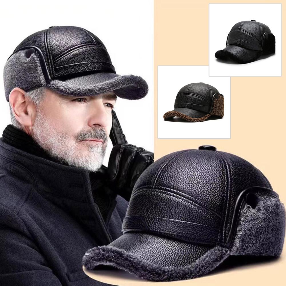 thumbnail image 2 of Ruifaya Gorras de béisbol de cuero sintético para hombre, gorros de invierno con orejeras, gorro cálido, regalo, 2 of 7