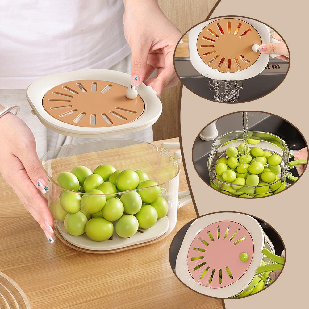 thumbnail image 3 of Ruifaya Cesta de drenaje y conservación 2 en 1, nuevo recipiente multifuncional para lavar frutas y verduras con colador, juego de recipientes para lavar y escurrir frutas con tapa y asa, utensilios, 3 of 7