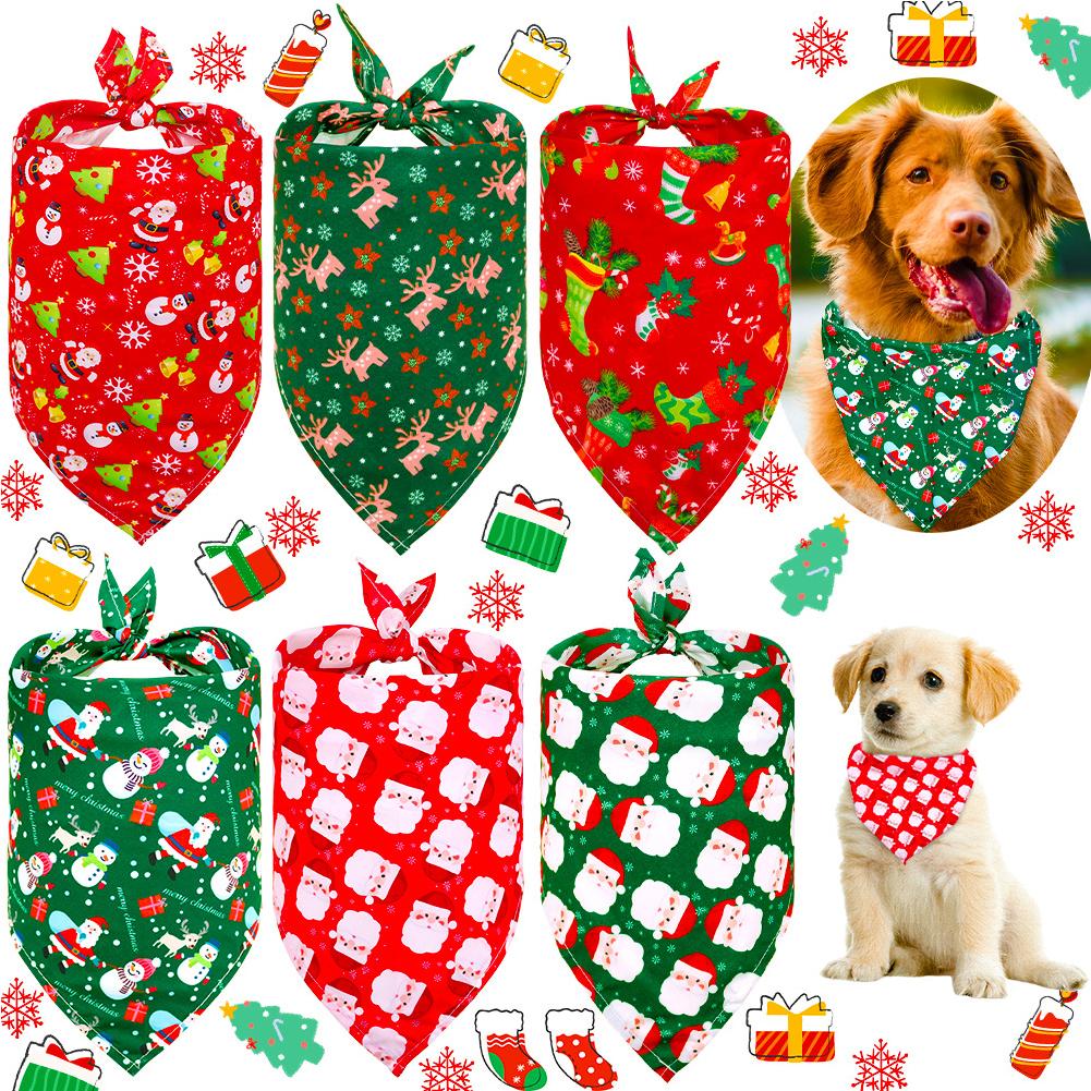 thumbnail image 2 of Ruifaya Pañuelos navideños para perros SHANGYU, baberos triangulares para mascotas, bufanda reversible de Papá Noel para perros, toalla de saliva suave para mascotas, bufanda lavable, para perros pe, 2 of 7