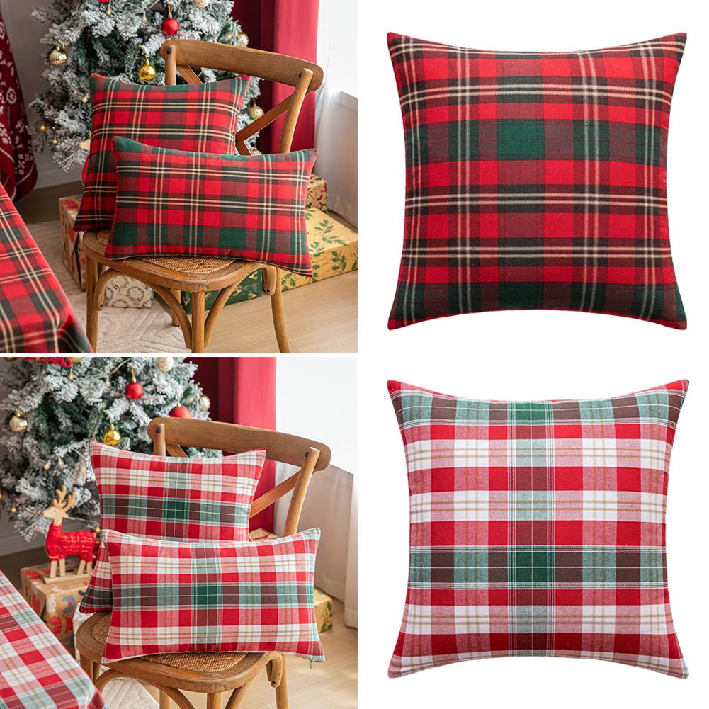 thumbnail image 2 of SGACAI Funda de almohada estilo americano a cuadros rojos y verdes Nueva NUEVA, 2 of 7
