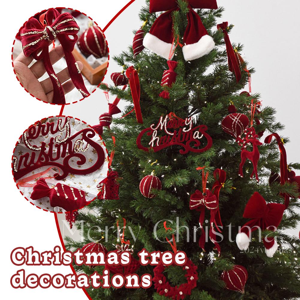 thumbnail image 2 of SGACAI Adornos navideños de terciopelo, adornos navideños de dulces, decoración navideña rústica, árbol de Navidad con copos de nieve flocados, 2 of 7