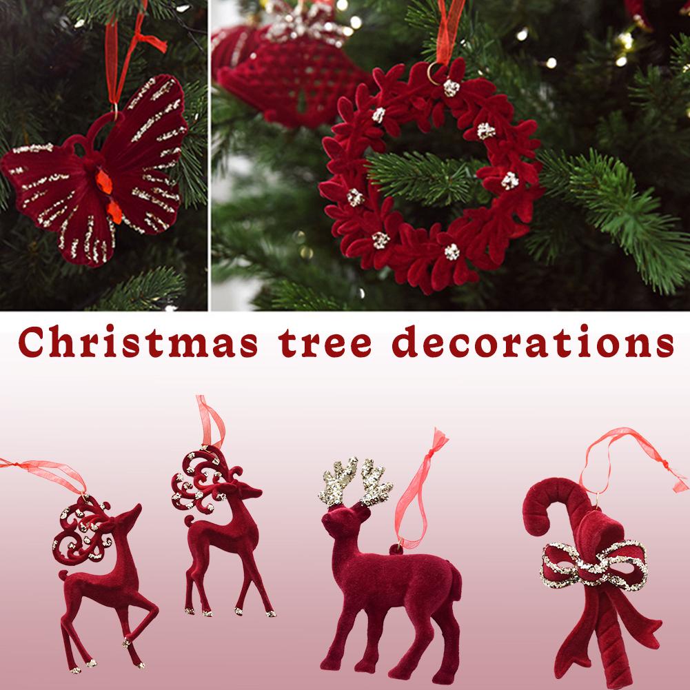 thumbnail image 3 of SGACAI Adornos navideños de terciopelo, adornos navideños de dulces, decoración navideña rústica, árbol de Navidad con copos de nieve flocados, 3 of 7