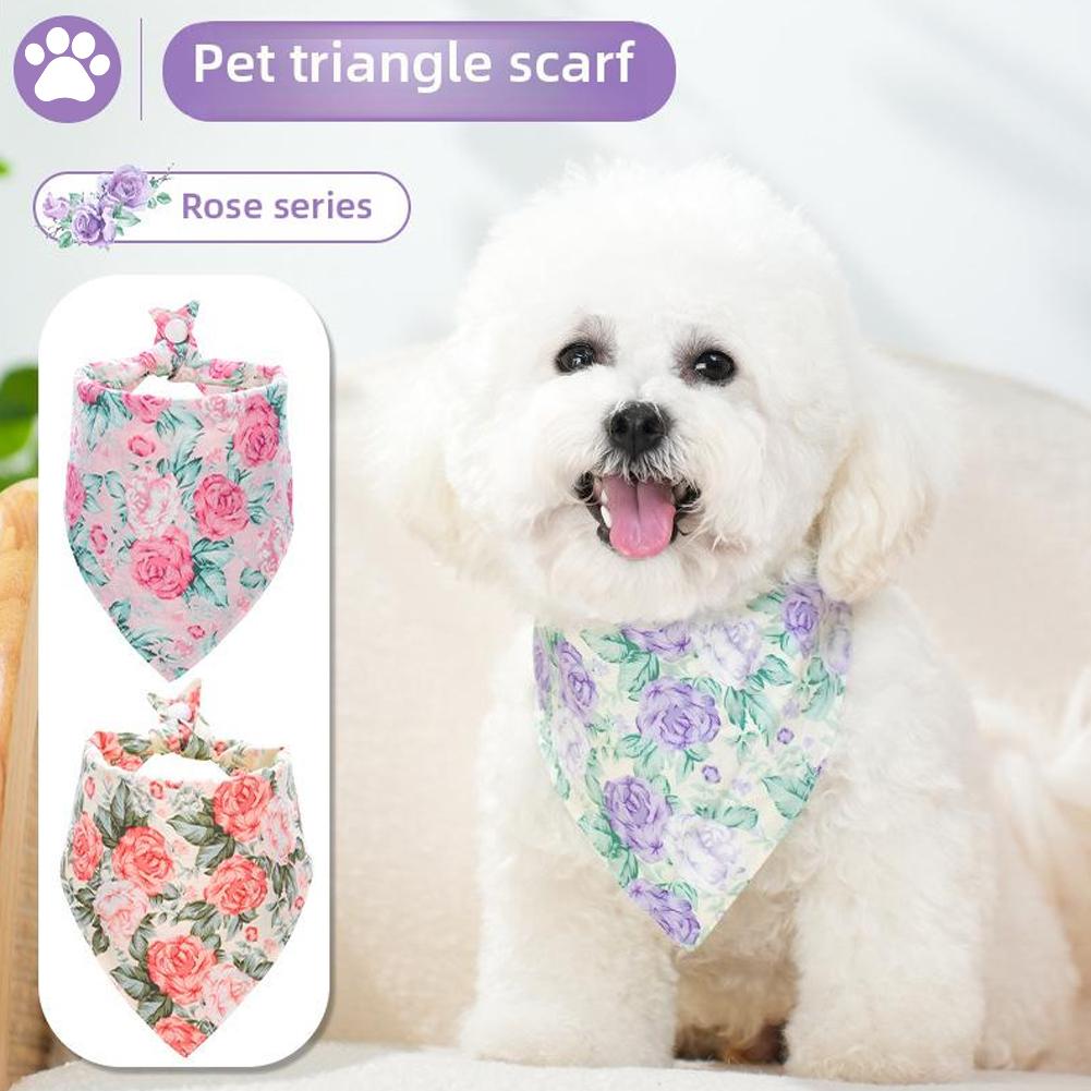 thumbnail image 3 of SGACAI Bandanas para perros, baberos triangulares de poliéster suave y transpirable, baberos reversibles con flores de rosas para perros, bufanda navideña, banda lavable, 3 of 7