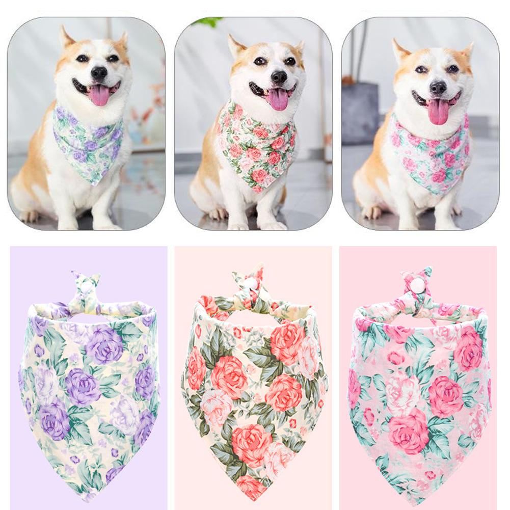 thumbnail image 2 of SGACAI Bandanas para perros, baberos triangulares de poliéster suave y transpirable, baberos reversibles con flores de rosas para perros, bufanda navideña, banda lavable, 2 of 7