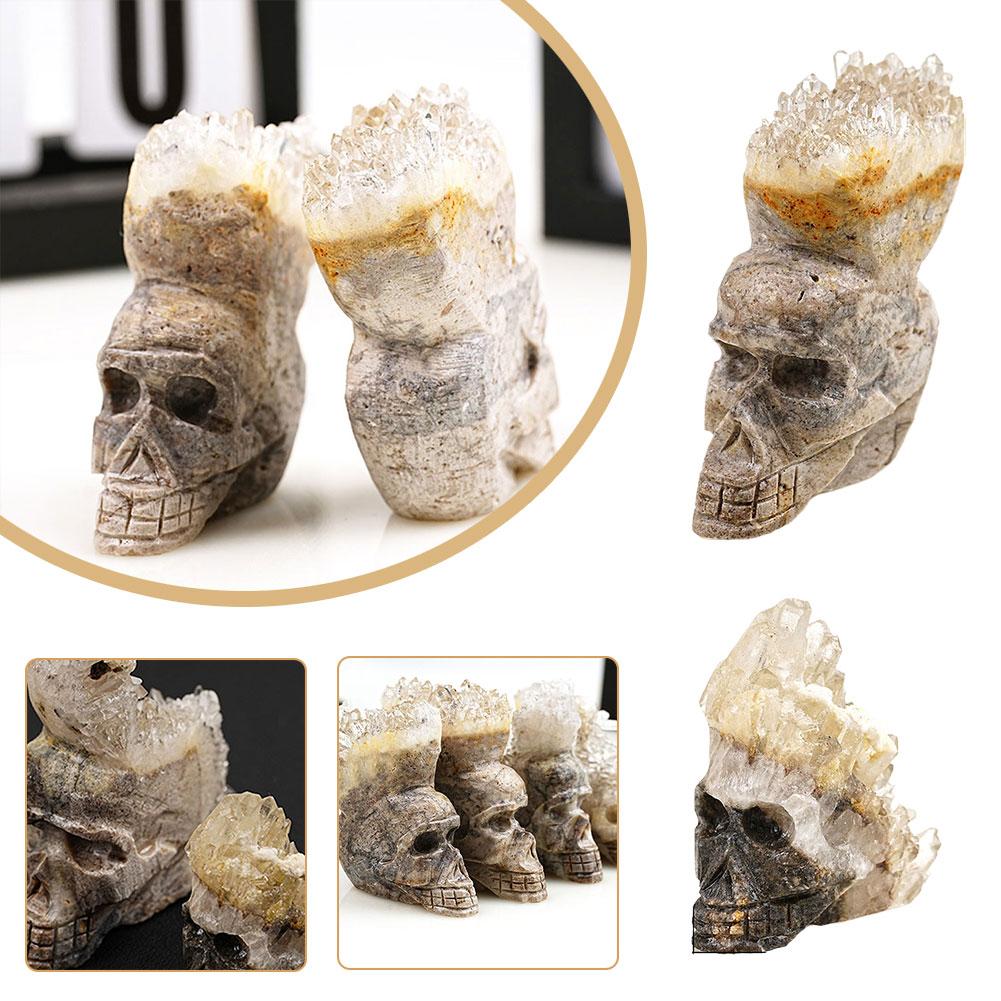 thumbnail image 3 of Ruifaya Escultura de arte fino con piedra preciosa tallada a mano con calavera de cristal, decoración elegante♯, 3 of 7