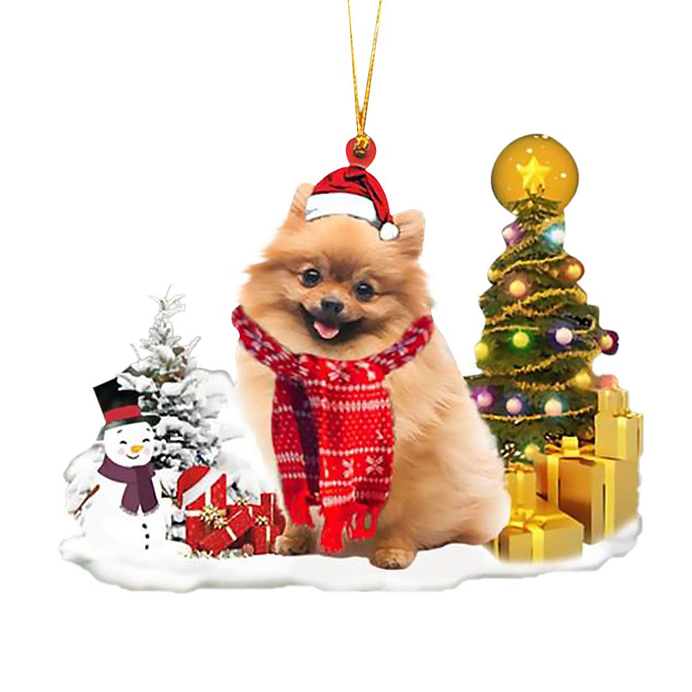 thumbnail image 5 of Ruifaya Adorno de árbol de Navidad de madera con forma de perro con gorro de Papá Noel y muñecos de nieve, 5 of 7