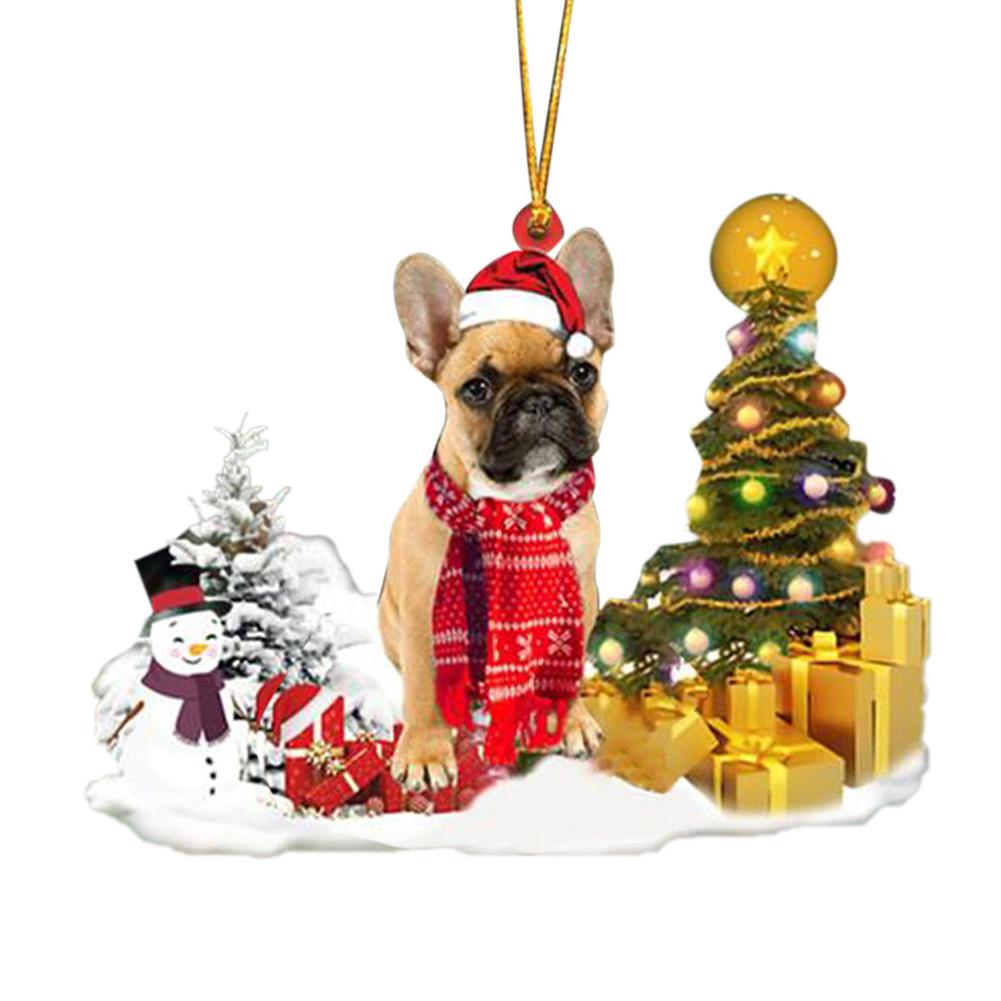 thumbnail image 4 of Ruifaya Adorno de árbol de Navidad de madera con forma de perro con gorro de Papá Noel y muñecos de nieve, 4 of 7