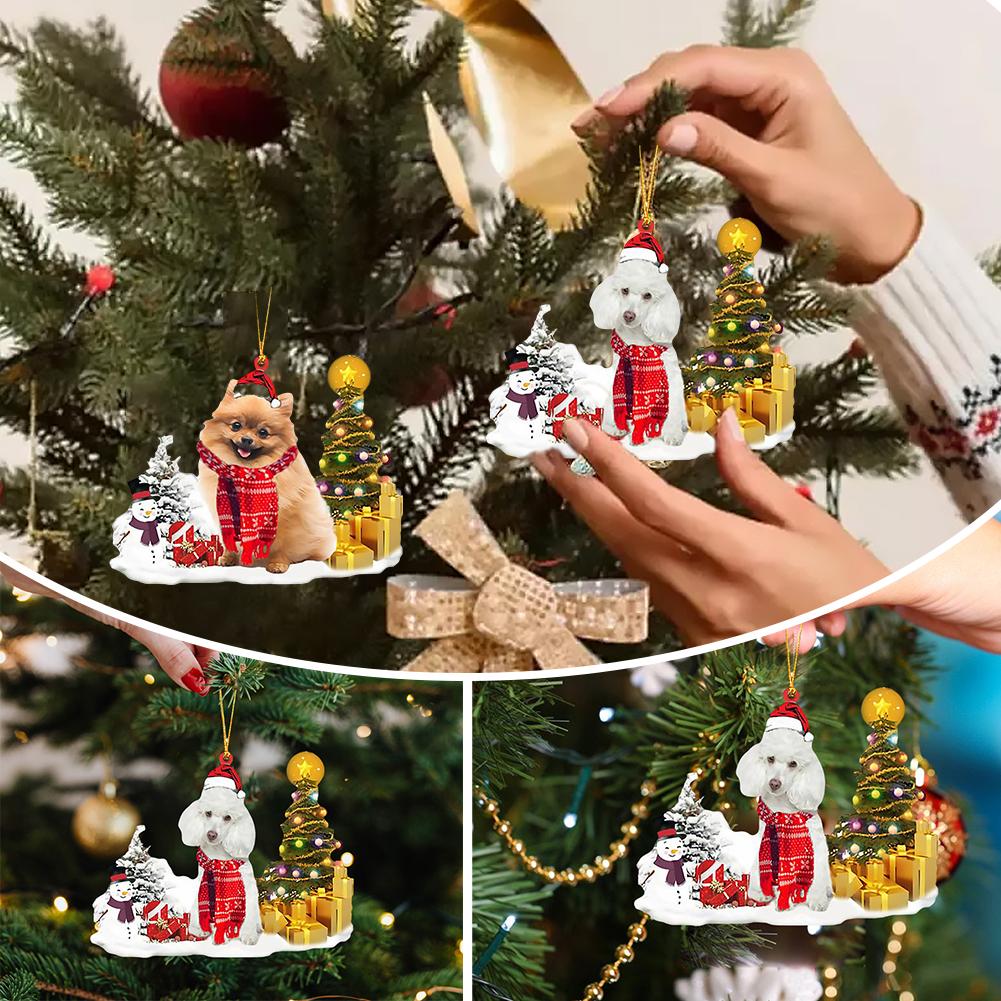 thumbnail image 2 of Ruifaya Adorno de árbol de Navidad de madera con forma de perro con gorro de Papá Noel y muñecos de nieve, 2 of 7