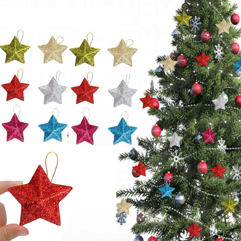 thumbnail image 3 of Ruifaya Adornos de estrella con purpurina dorada para colgar en el árbol de Navidad, 3 of 7