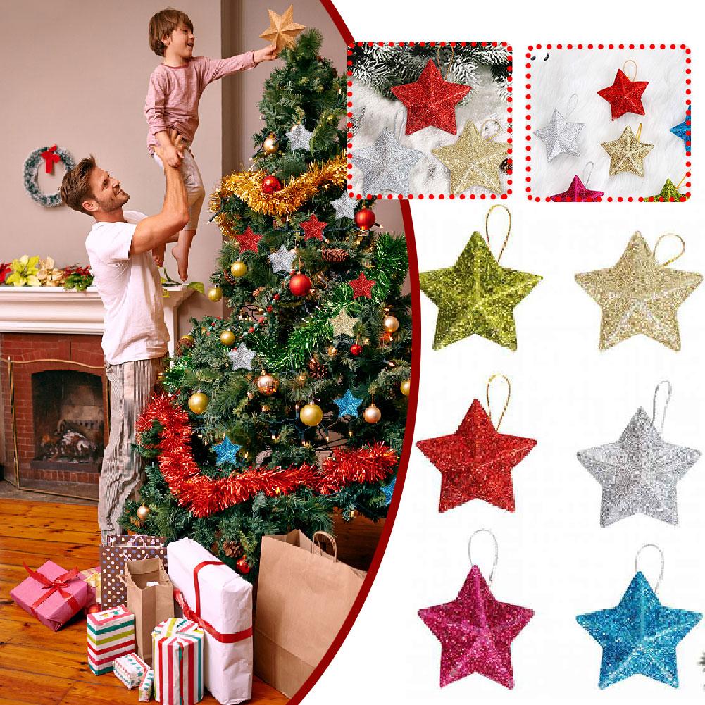 thumbnail image 2 of Ruifaya Adornos de estrella con purpurina dorada para colgar en el árbol de Navidad, 2 of 7