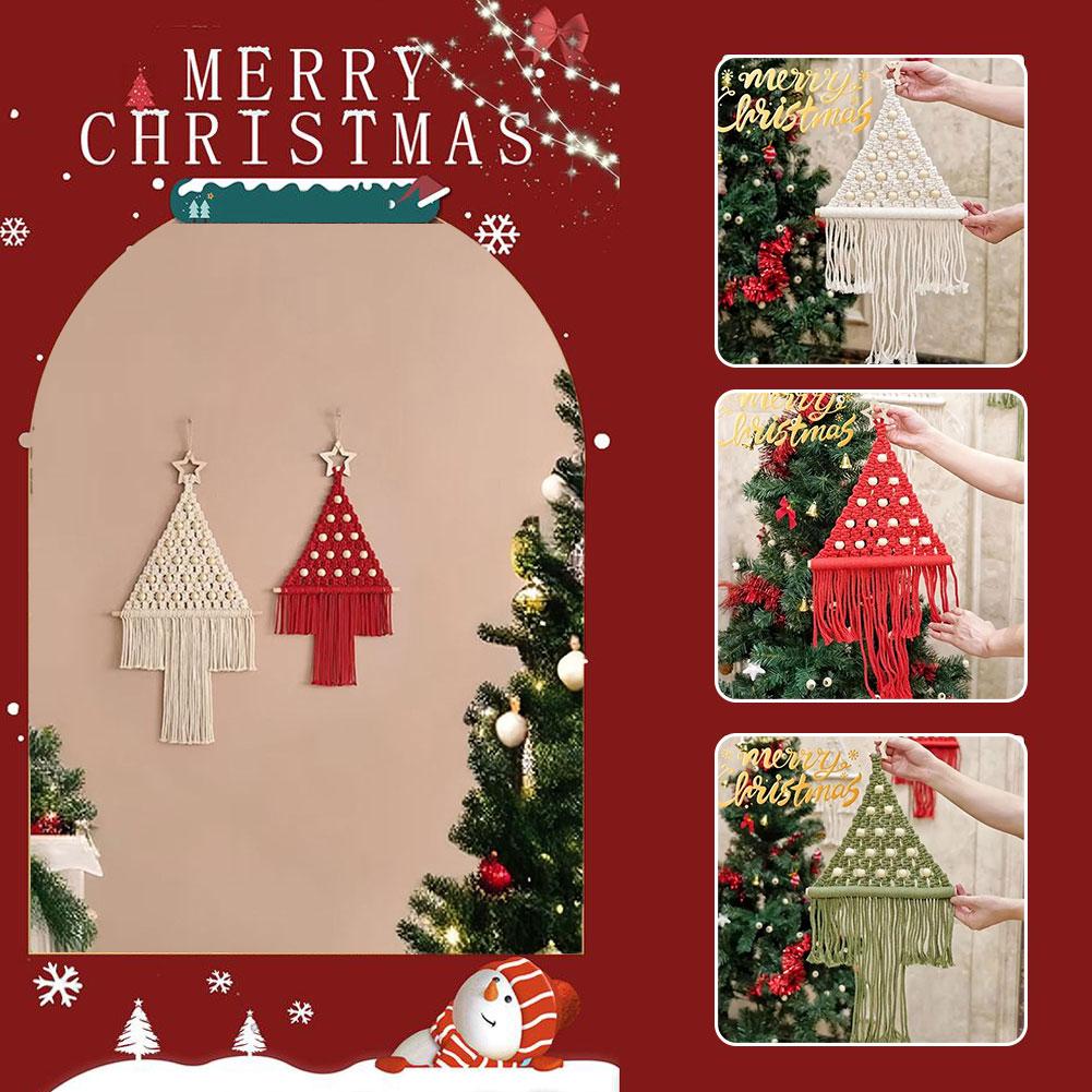 thumbnail image 2 of Ruifaya Árbol de Navidad colgante de pared de macramé con pino estrellado, decoración navideña para las fiestas, decoración navideña de granja con macramé, 2 of 7