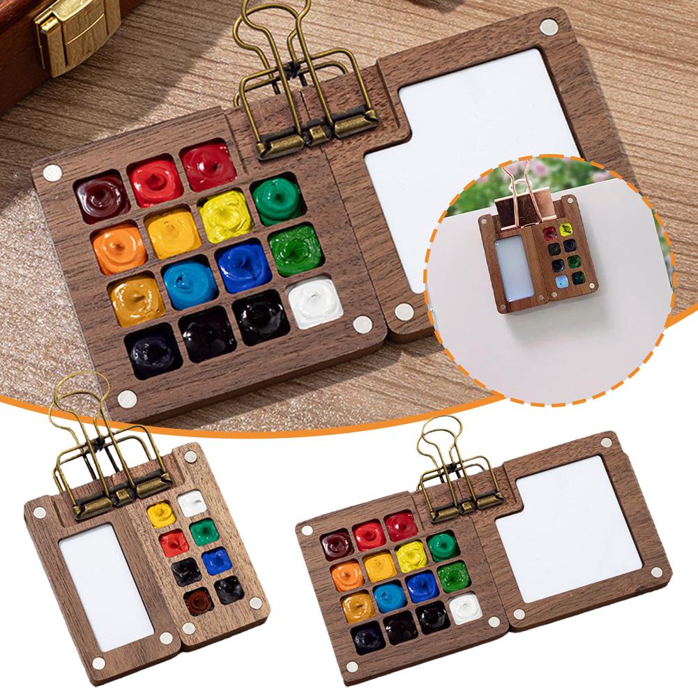 thumbnail image 3 of Wartleves Mini caja de pintura de acuarela de nogal, paleta pequeña de 8 colores, 3 of 7