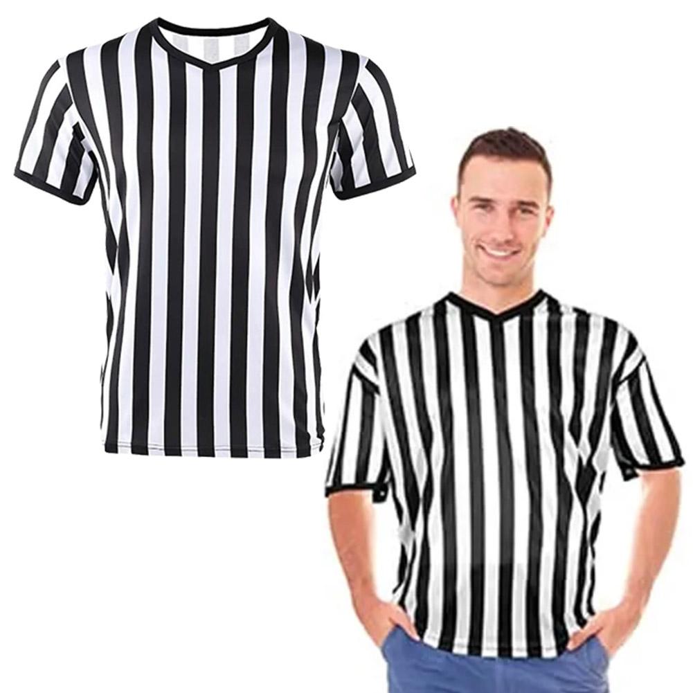 thumbnail image 3 of Ruifaya Camiseta de árbitro de fútbol Camiseta deportiva de cuello en V con rayas para árbitro de fútbol, 3 of 7