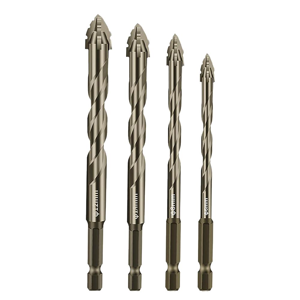 thumbnail image 5 of Wartleves 4/6 piezas de brocas excéntricas con dientes de sierra de cuatro ranuras, brocas excéntricas dentadas de cuatro bordes, brocas excéntricas de cabeza sesgada de alta dureza, brocas para mampo, 5 of 7