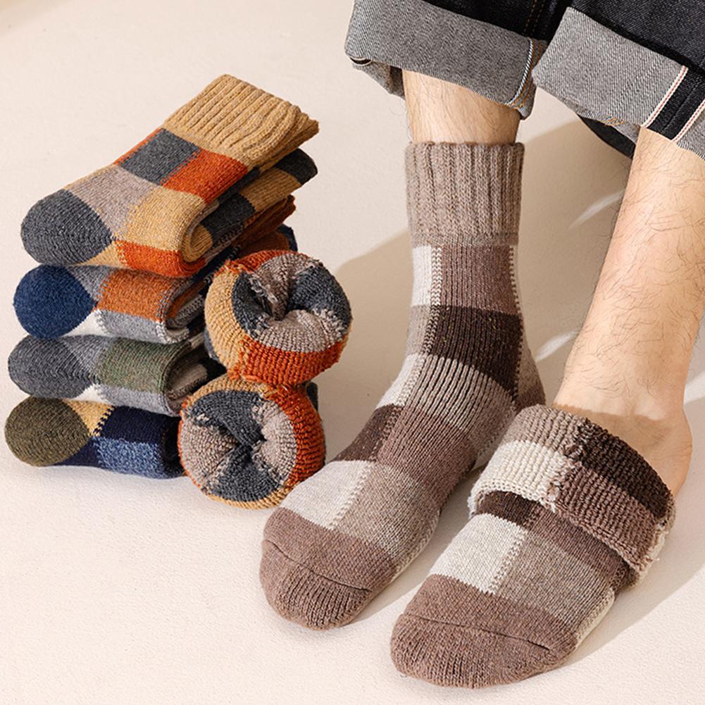 thumbnail image 3 of Wartleves 1 par de calcetines de lana gruesa con bloques de colores térmicos y cálidos para invierno, suaves y cómodos, de felpa ф√, 3 of 7