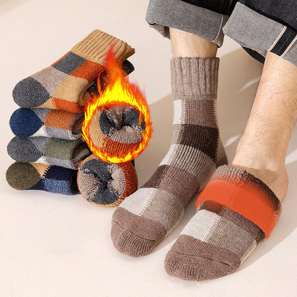 thumbnail image 2 of Wartleves 1 par de calcetines de lana gruesa con bloques de colores térmicos y cálidos para invierno, suaves y cómodos, de felpa ф√, 2 of 7
