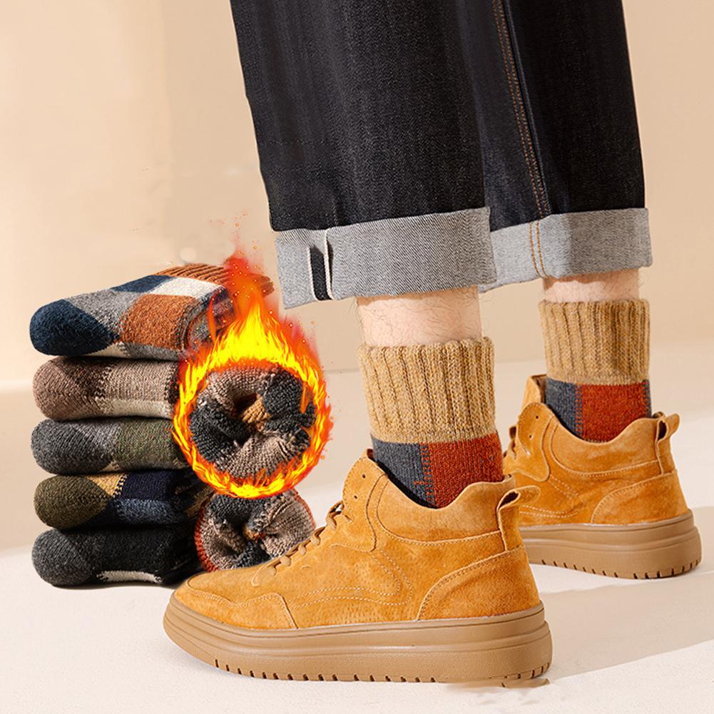 thumbnail image 4 of Wartleves 1 par de calcetines de lana gruesa con bloques de colores térmicos y cálidos para invierno, suaves y cómodos, de felpa ф√, 4 of 7