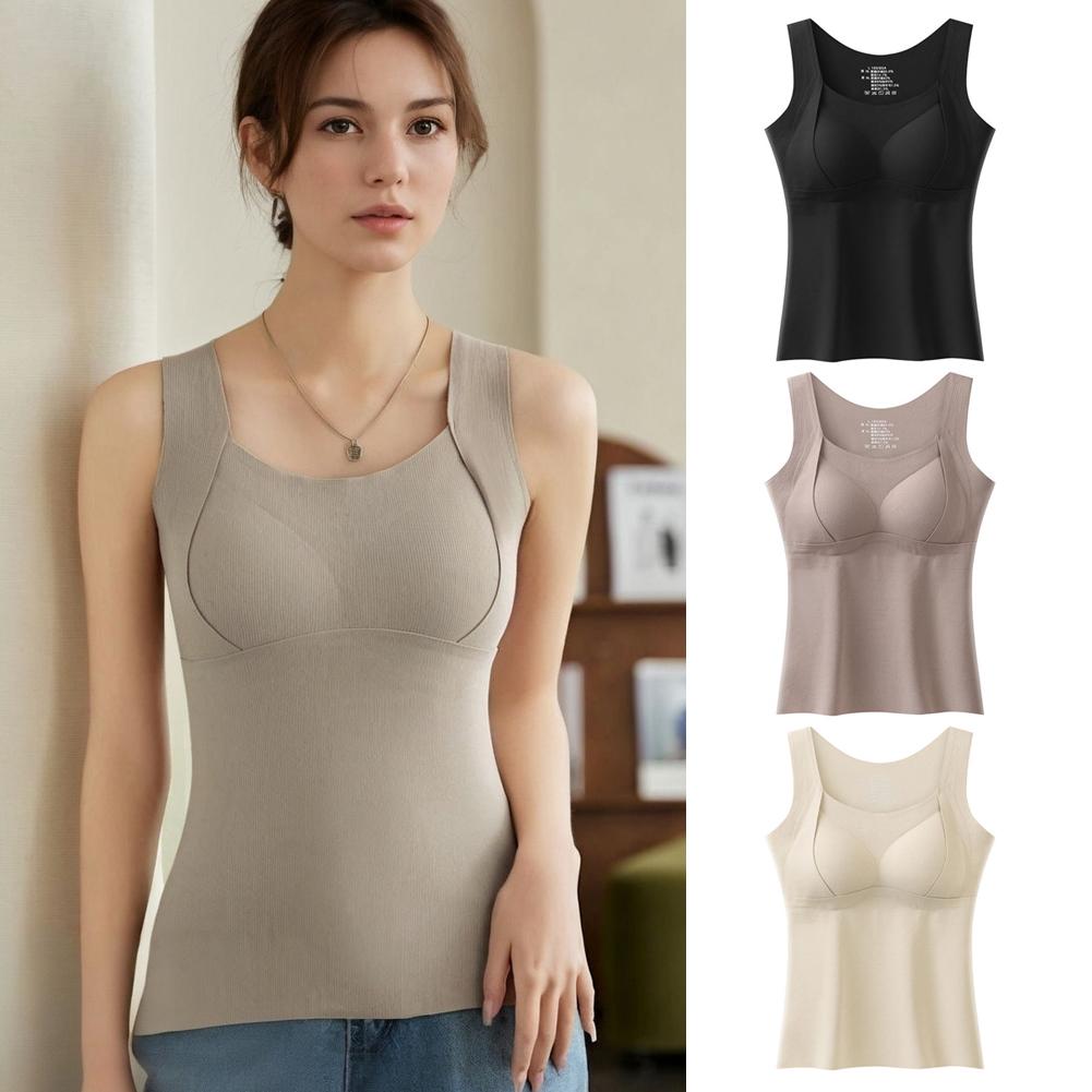 thumbnail image 2 of Wartleves Chaleco cálido, con sujetador, almohadilla para el pecho, ropa interior gruesa sin costuras para mujer, parte superior inferior Y8, 2 of 7