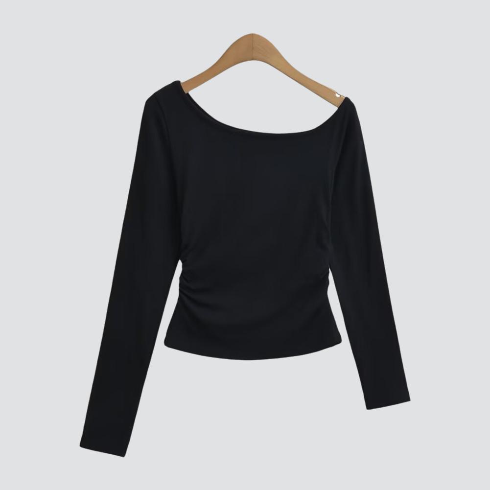 thumbnail image 4 of SGACAI Camiseta básica nueva 2024 para mujer, hombros inclinados, base de terciopelo fino elástico Shi щ▲, 4 of 7