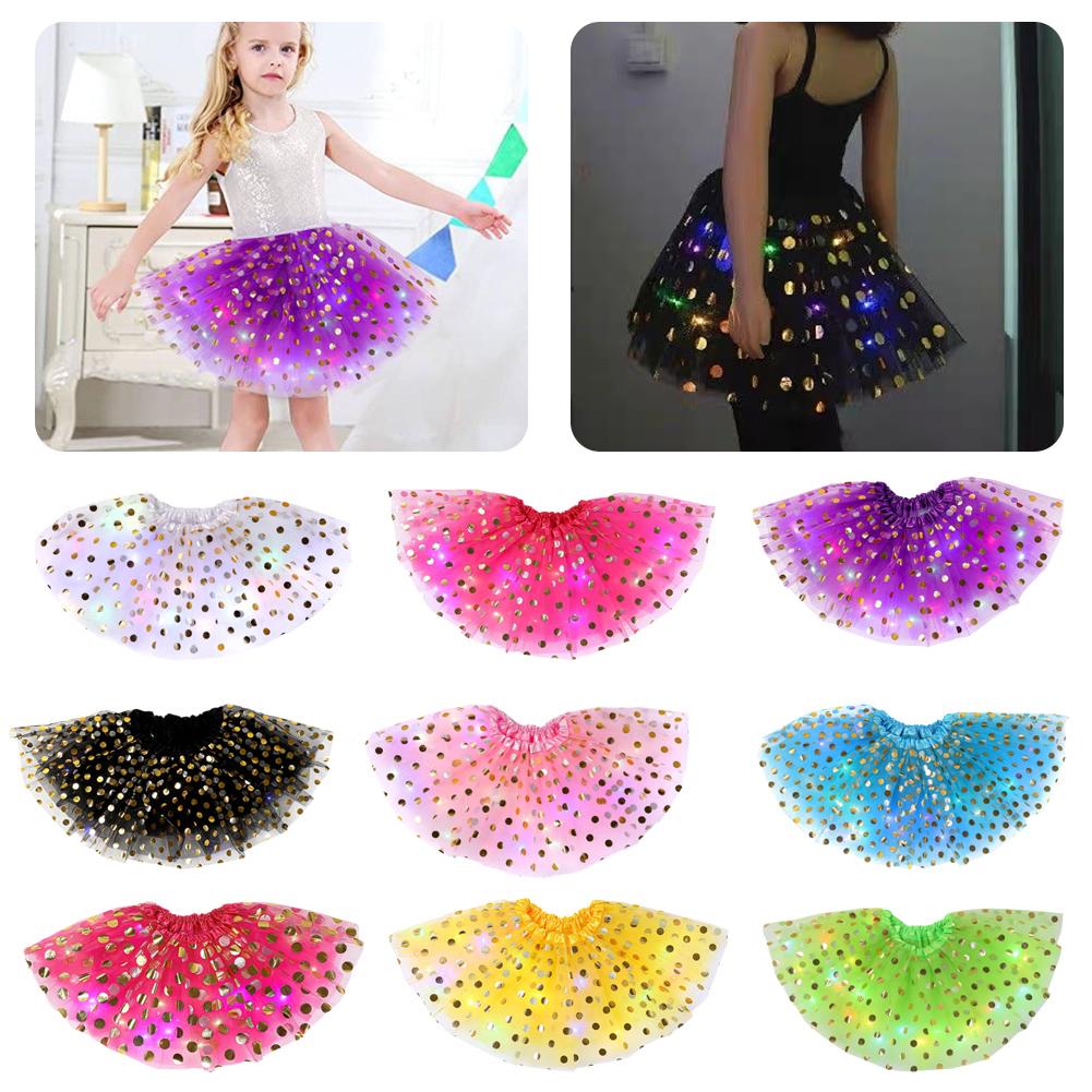 thumbnail image 3 of Wartleves Falda tutú de tul con lentejuelas y luces LED para niñas, disfraz de hada para fiesta, 3 of 7