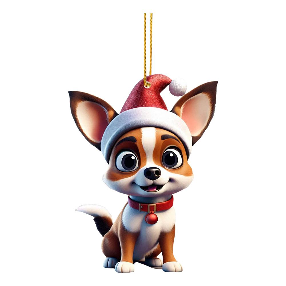 thumbnail image 5 of SGACAI Adornos de perro para árbol de Navidad, colgante de acrílico 2D con gorro de Papá Noel, adorno divertido para árbol de Navidad con perro, regalo para amantes de los perros, colgante de dibuj, 5 of 7