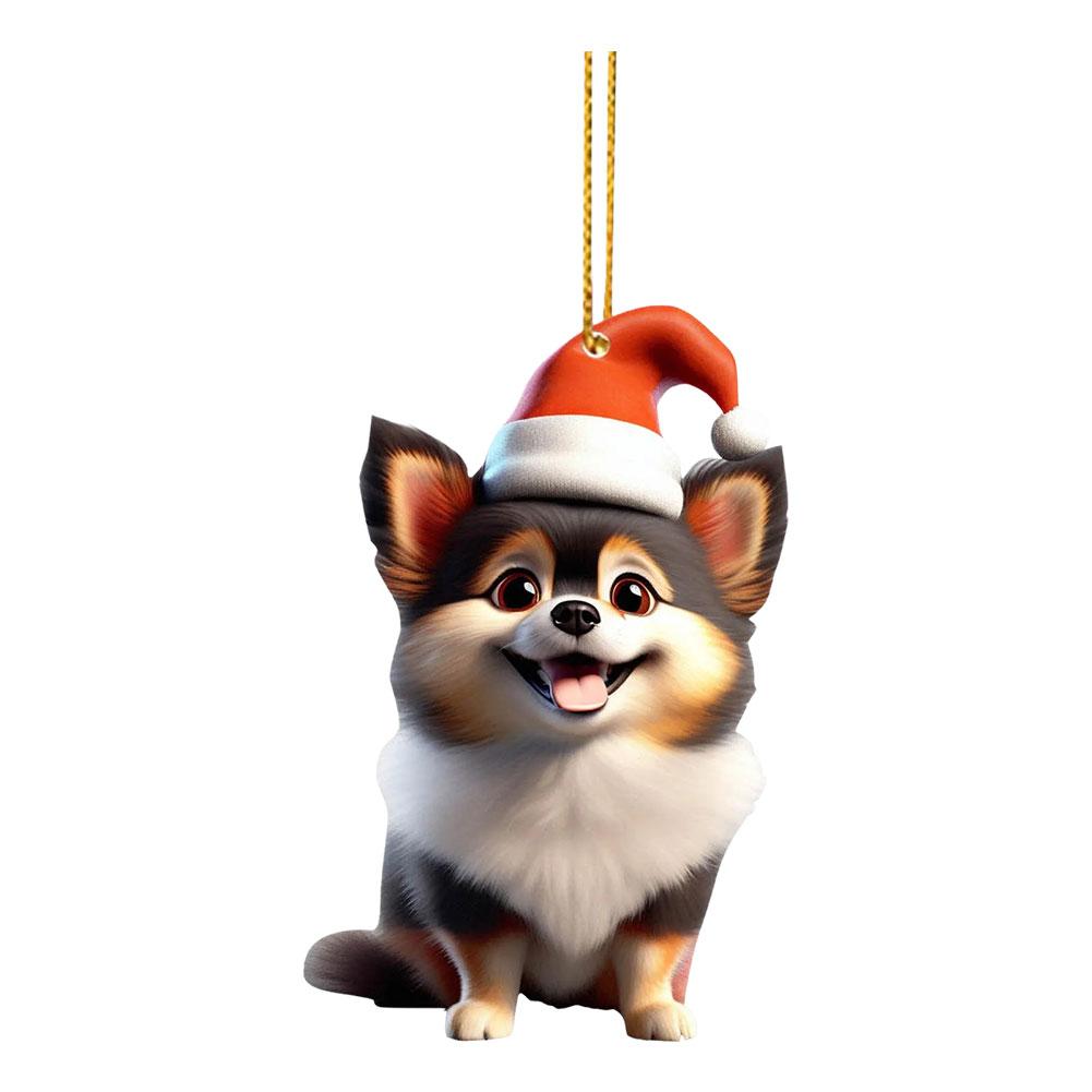thumbnail image 4 of SGACAI Adornos de perro para árbol de Navidad, colgante de acrílico 2D con gorro de Papá Noel, adorno divertido para árbol de Navidad con perro, regalo para amantes de los perros, colgante de dibuj, 4 of 7