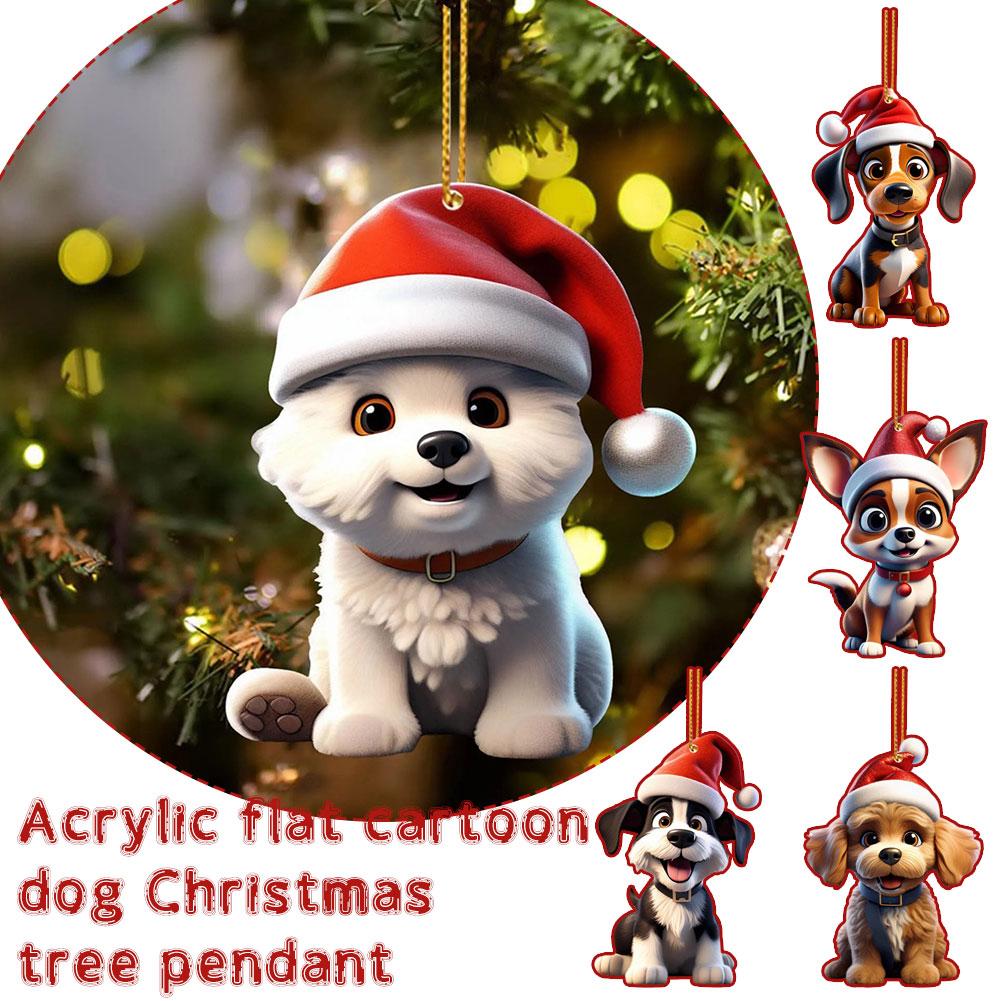 thumbnail image 3 of SGACAI Adornos de perro para árbol de Navidad, colgante de acrílico 2D con gorro de Papá Noel, adorno divertido para árbol de Navidad con perro, regalo para amantes de los perros, colgante de dibuj, 3 of 7