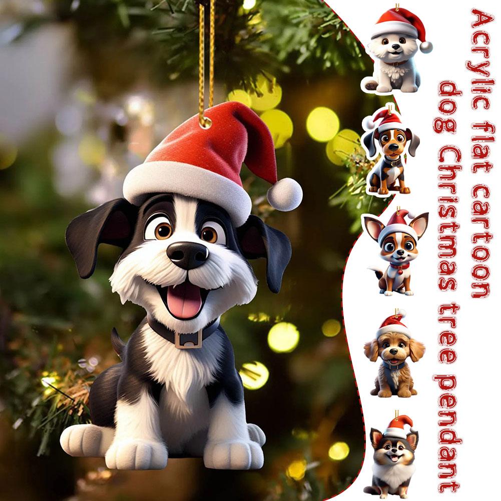 thumbnail image 2 of SGACAI Adornos de perro para árbol de Navidad, colgante de acrílico 2D con gorro de Papá Noel, adorno divertido para árbol de Navidad con perro, regalo para amantes de los perros, colgante de dibuj, 2 of 7