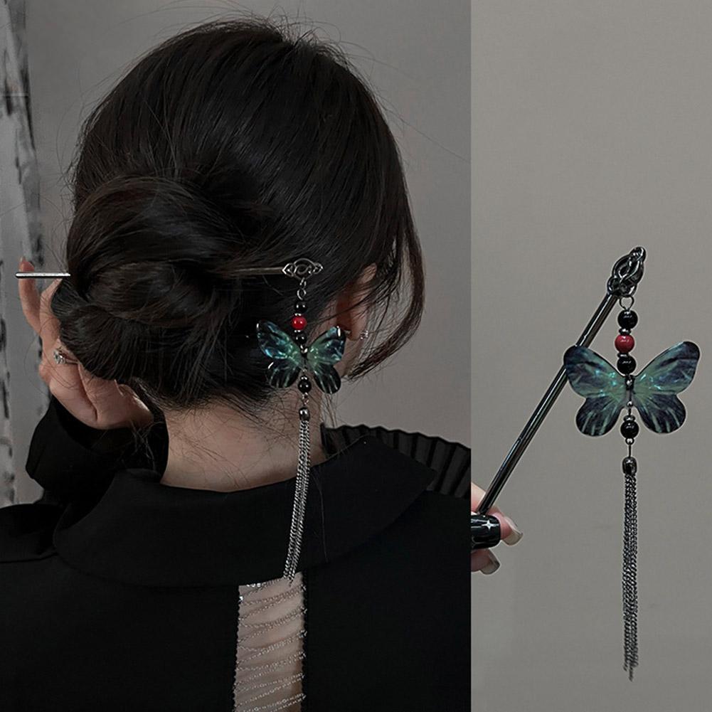thumbnail image 5 of Ruifaya Horquilla china vintage con borlas y flores de mariposa de estilo chino♯, 5 of 7
