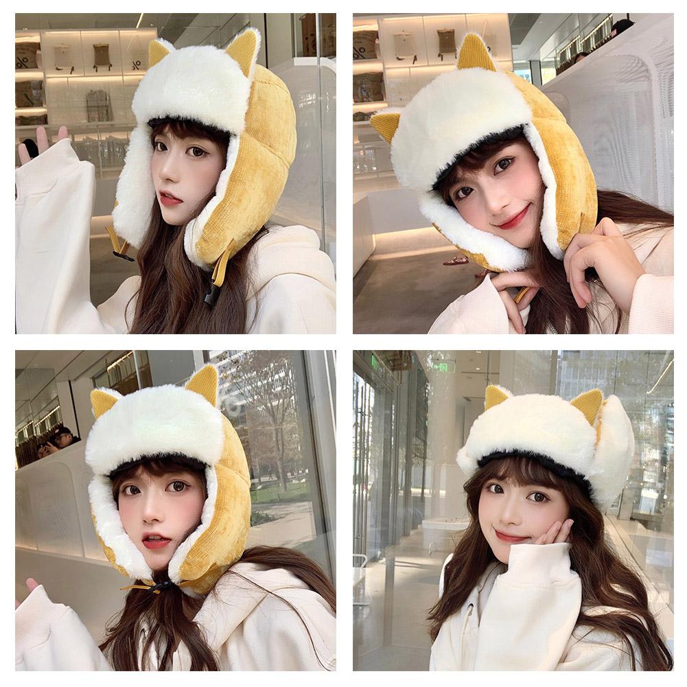 thumbnail image 3 of SGACAI Gorro con orejeras para niña y mujer, gorro de cazador ushanka con orejas de gato, piel sintética, D1P0, mullido, 3 of 7