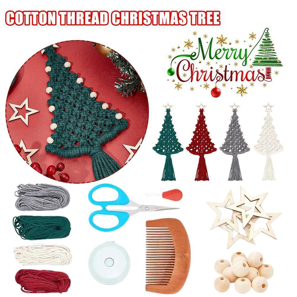 thumbnail image 2 of Ruifaya Árbol de Navidad de macramé, bolsa de material tejido a mano, árbol de Navidad de macramé para principiantes, adornos para adultos, kit para colgar en la pared, adorno para suministros de br, 2 of 7