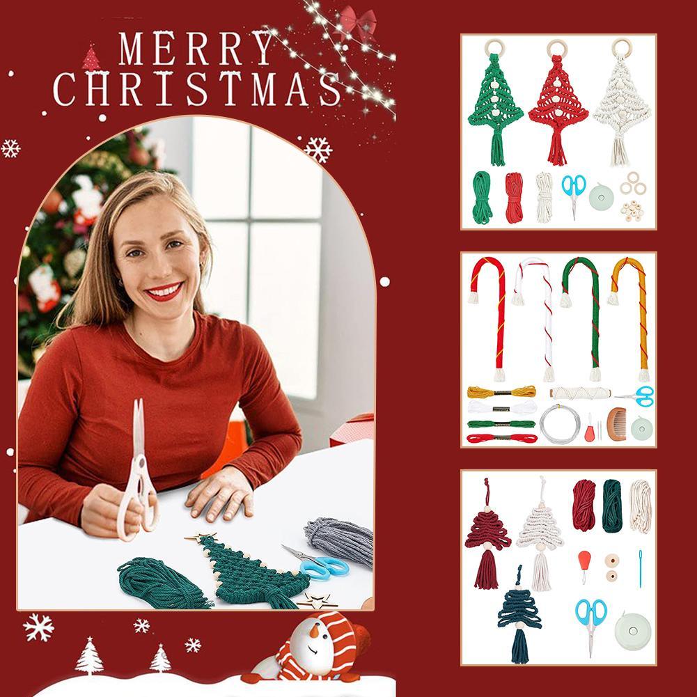 thumbnail image 3 of Ruifaya Árbol de Navidad de macramé, bolsa de material tejido a mano, árbol de Navidad de macramé para principiantes, adornos para adultos, kit para colgar en la pared, adorno para suministros de br, 3 of 7