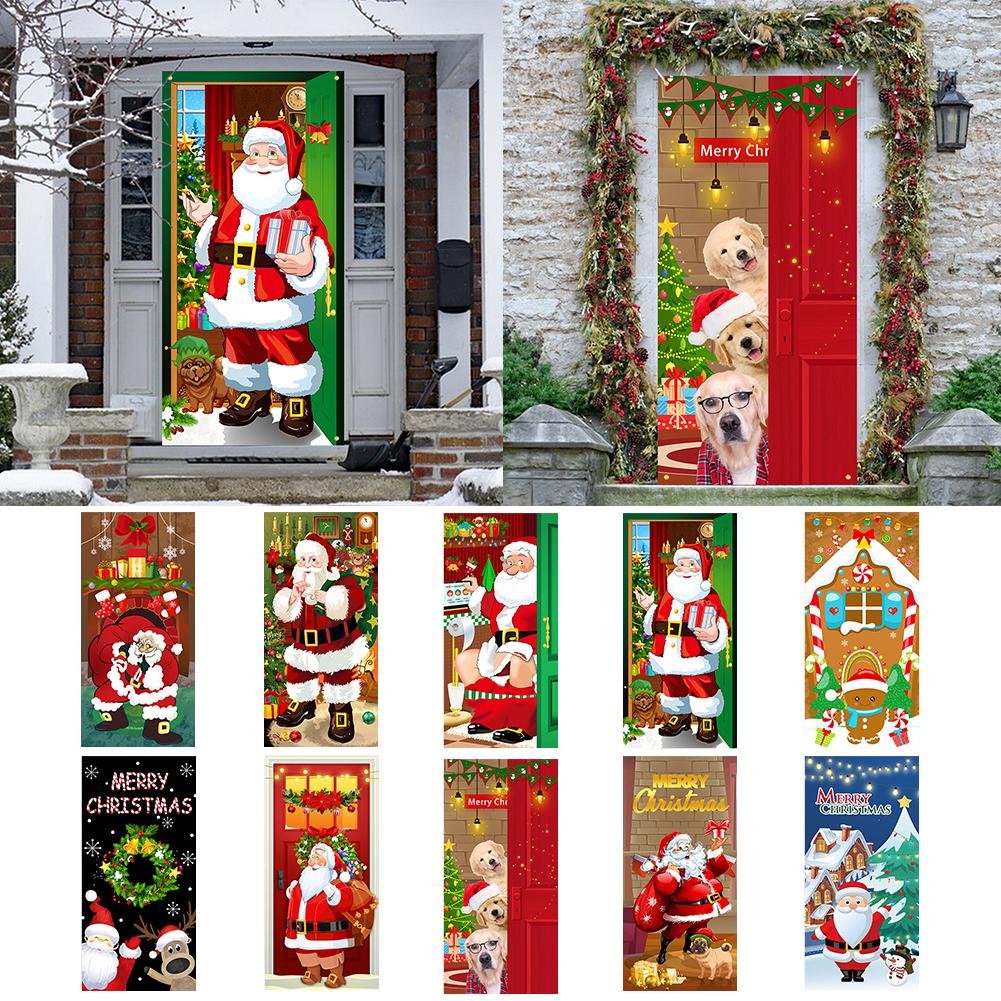 thumbnail image 2 of Wartleves Cortina o pancarta para puerta con temática navideña, decoración para puerta de entrada, pancarta para cubrir la puerta, 2 of 7