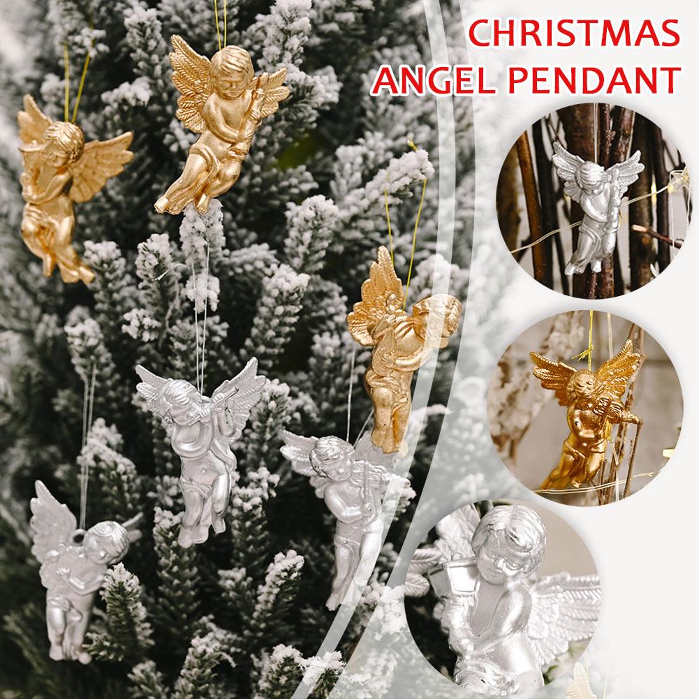 thumbnail image 3 of SGACAI Adornos creativos de ángel navideño dorado y plateado, muñeco de árbol de angelito, 3 of 7
