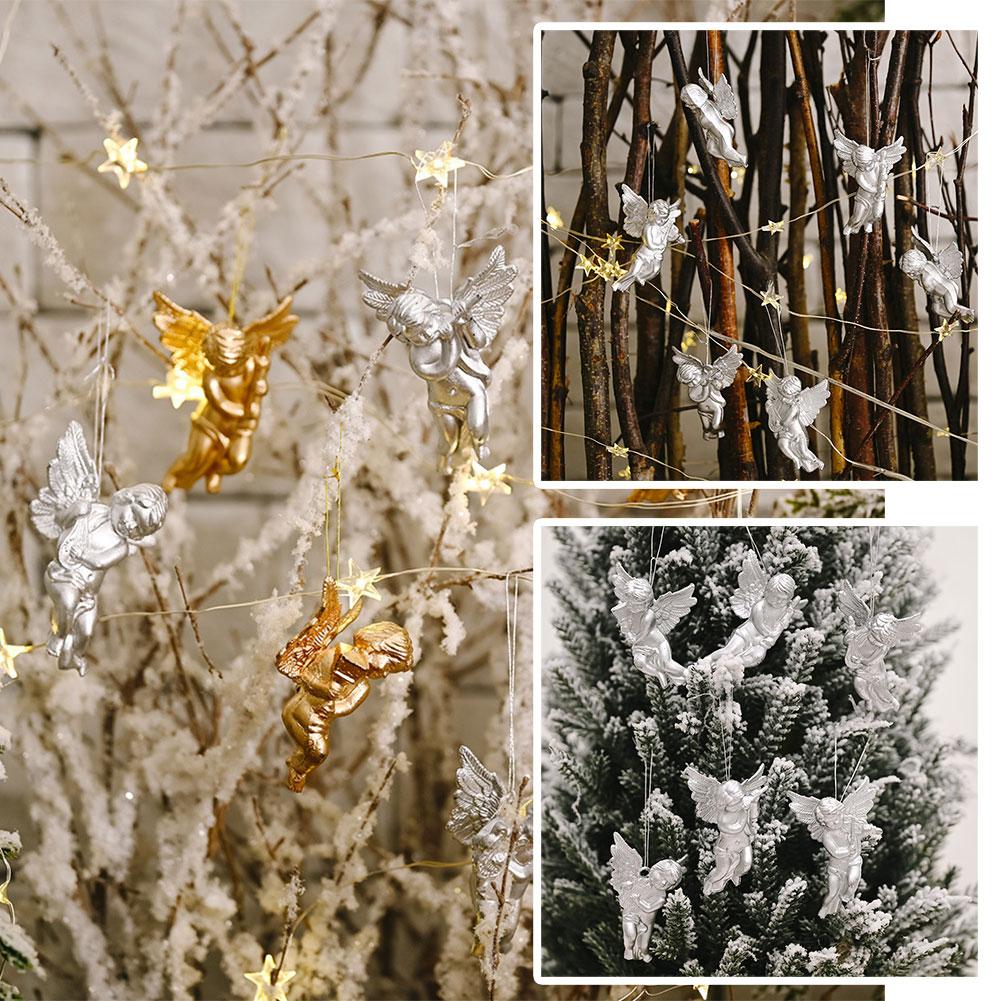 thumbnail image 2 of SGACAI Adornos creativos de ángel navideño dorado y plateado, muñeco de árbol de angelito, 2 of 7