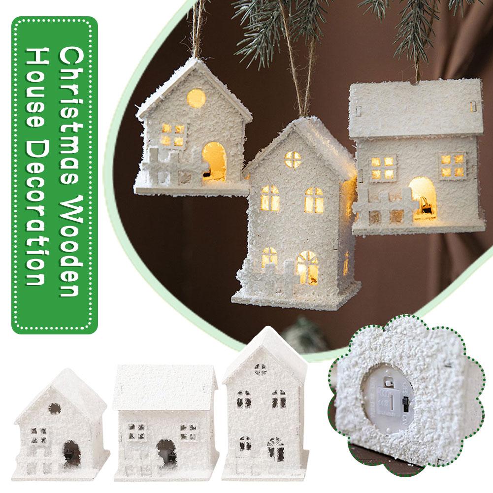 thumbnail image 4 of SGACAI Decoraciones navideñas, decoraciones navideñas para interiores, casa luminosa de pueblo navideño, adornos de casas en miniatura de madera para Navidad, decoración rústica de granja navideña, 4 of 7