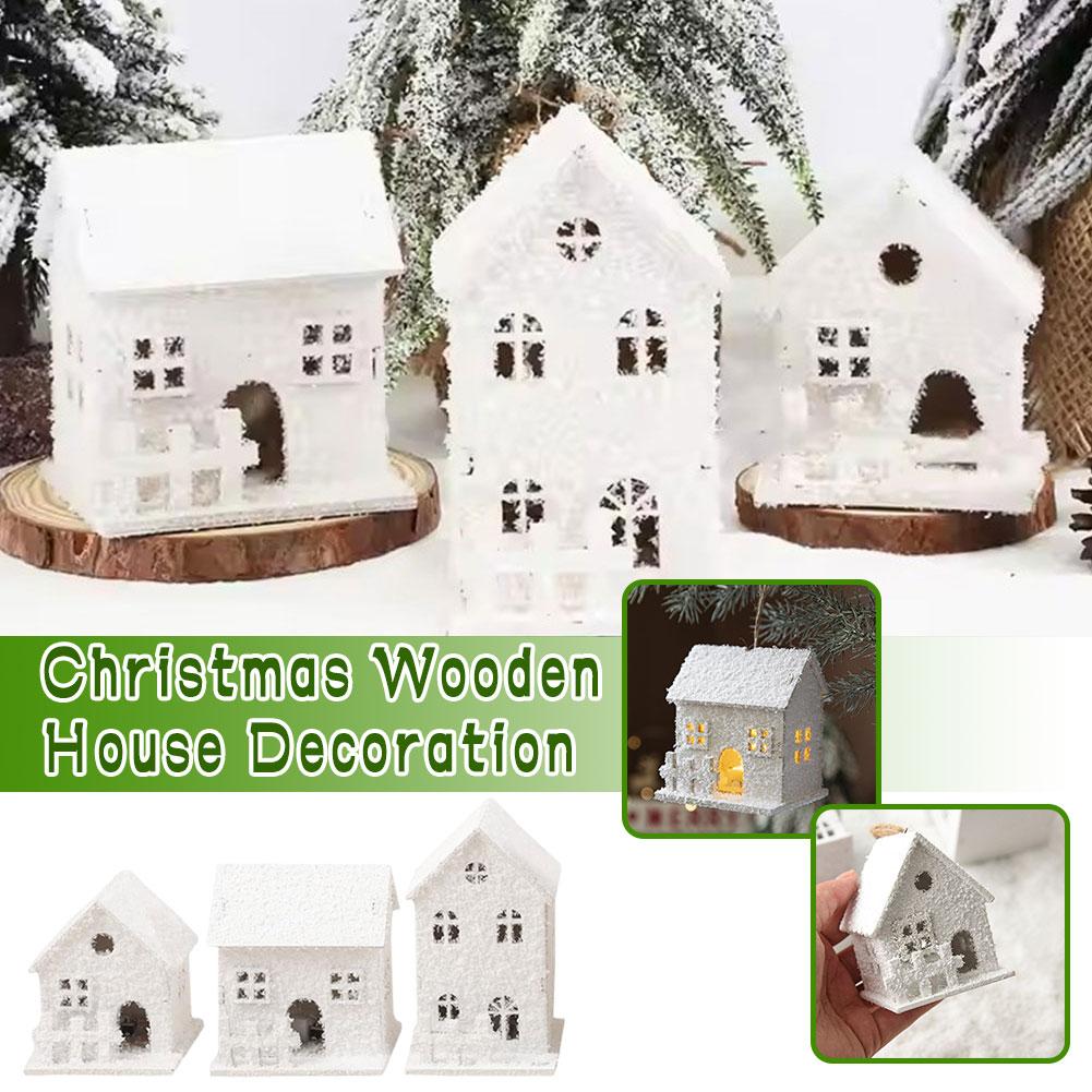 thumbnail image 3 of SGACAI Decoraciones navideñas, decoraciones navideñas para interiores, casa luminosa de pueblo navideño, adornos de casas en miniatura de madera para Navidad, decoración rústica de granja navideña, 3 of 7
