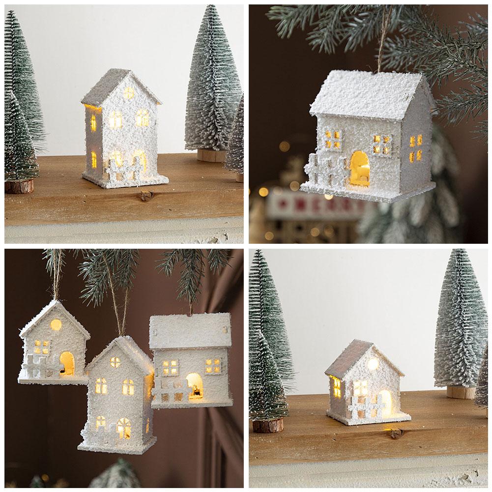 thumbnail image 2 of SGACAI Decoraciones navideñas, decoraciones navideñas para interiores, casa luminosa de pueblo navideño, adornos de casas en miniatura de madera para Navidad, decoración rústica de granja navideña, 2 of 7